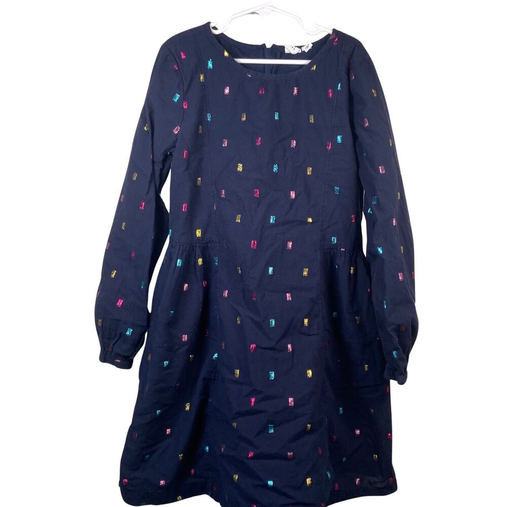 Gap Kids Girls Blue Metallic Print Long Sleeve Cotton Trapeze Dress Size L 10 - Picture 1 of 6